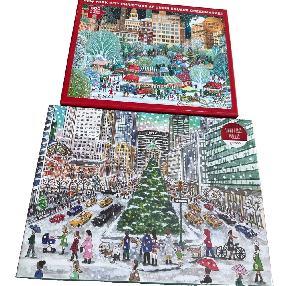 Lot Of 2 Galison SNOWFALL ON PARK AVE  & Time Square Christmas Puzzles